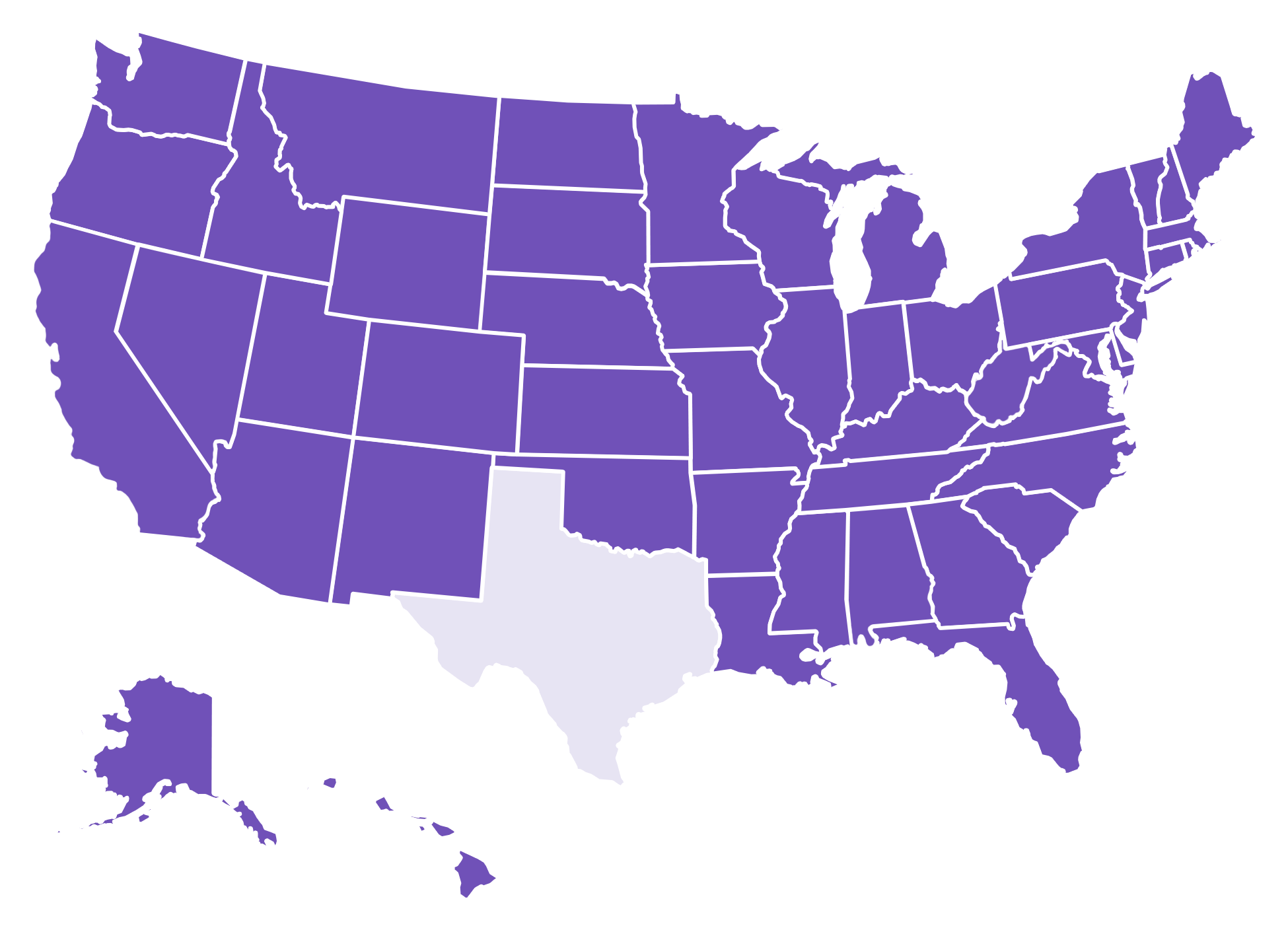 Map of U.S. states we ship to